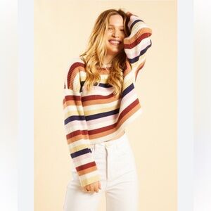 Amuse Society Revolve Bahia Chunky Crop Y2K Stripe Sweater - Size Medium